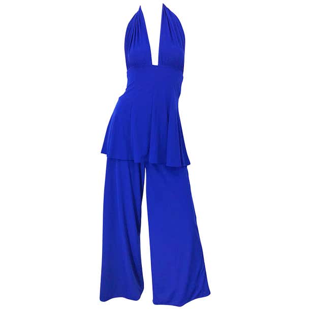 Vintage Norma Kamali OMO Late 1970s Royal Blue Swimsuit Bodysuit Wide ...