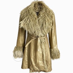 Vintage Norma Kamali OMO Leather Jacket with Shaggy Mongolian Lamb Trim Sz 2