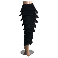 Vintage Norma Kamali OMO Long Skirt with Tiered Fringe Size 4 80s
