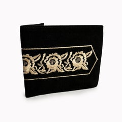 Vintage Norma Kamali Wallet Bifold Black Velvet Embroidery