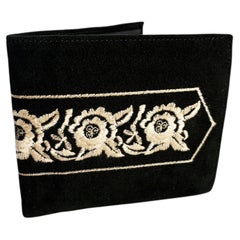 Vintage Norma Kamali Wallet Bifold Black Velvet Embroidery