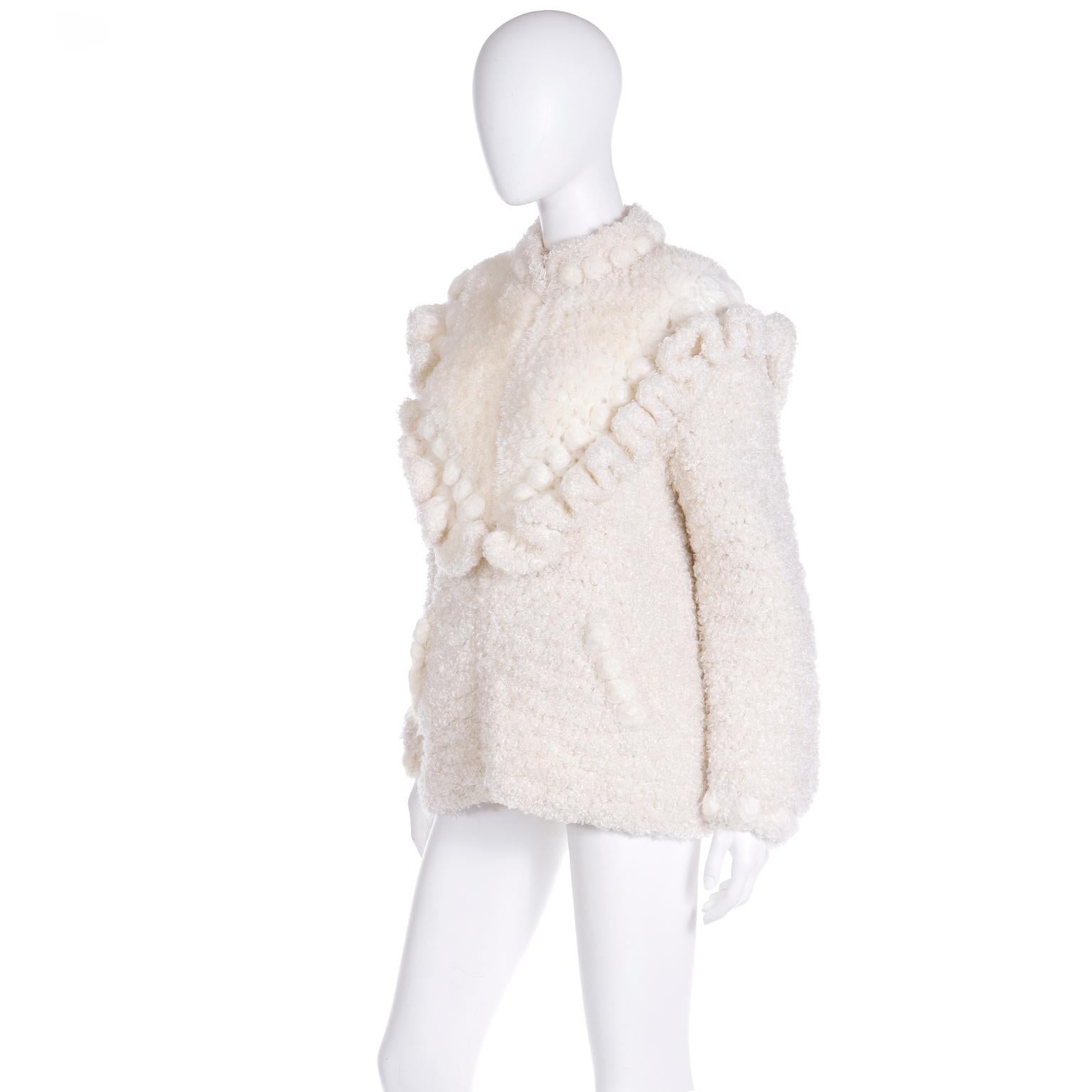 Vintage Norma of Canada Cream Chunky Knit Zip Front Sweater For Sale 2