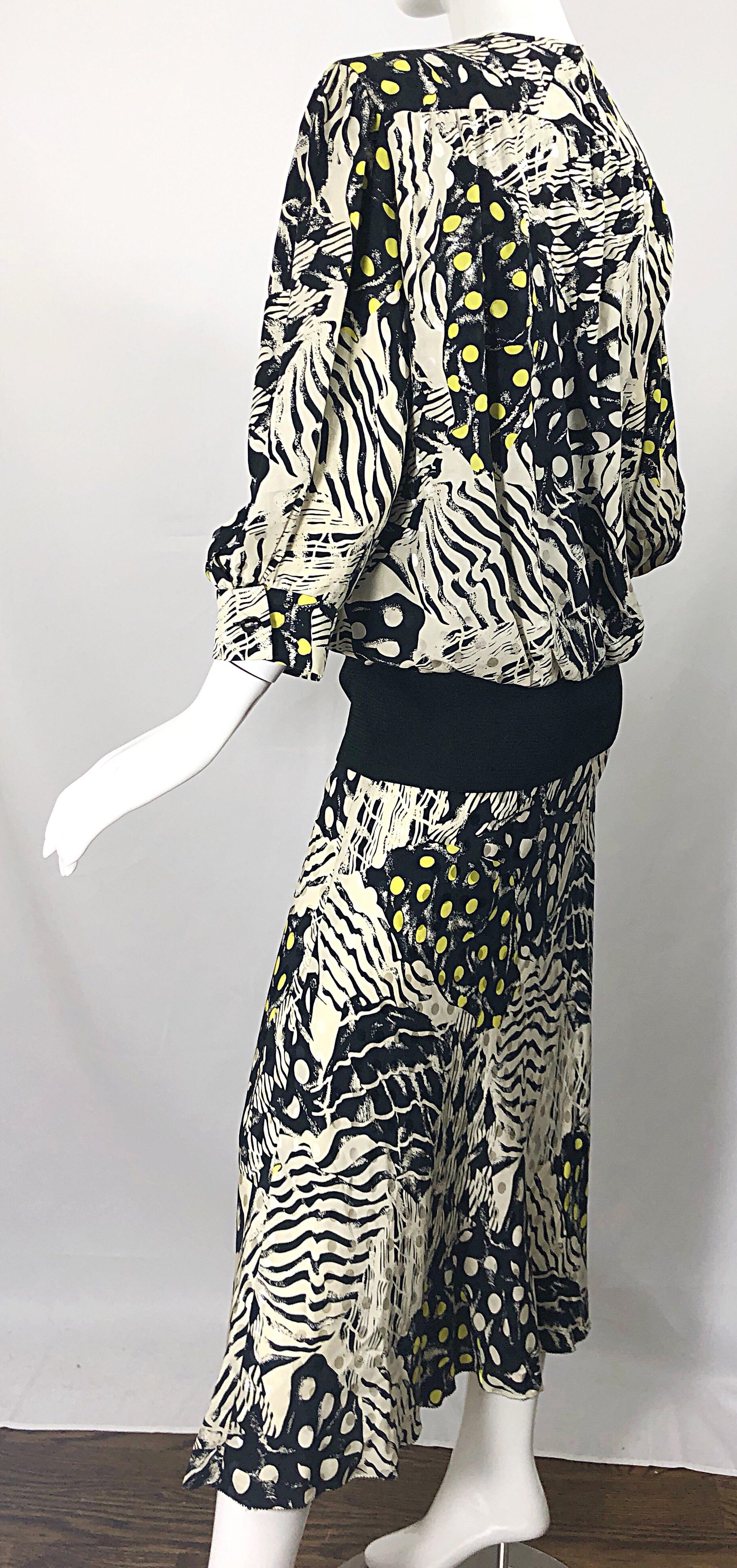 Vintage Norma Walters Size 8 Black + White + Yellow Abstract Drop Waist Dress For Sale 6