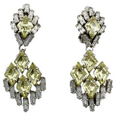 Retro Norman Hartnell London Peridot Crystal Earrings 1950s