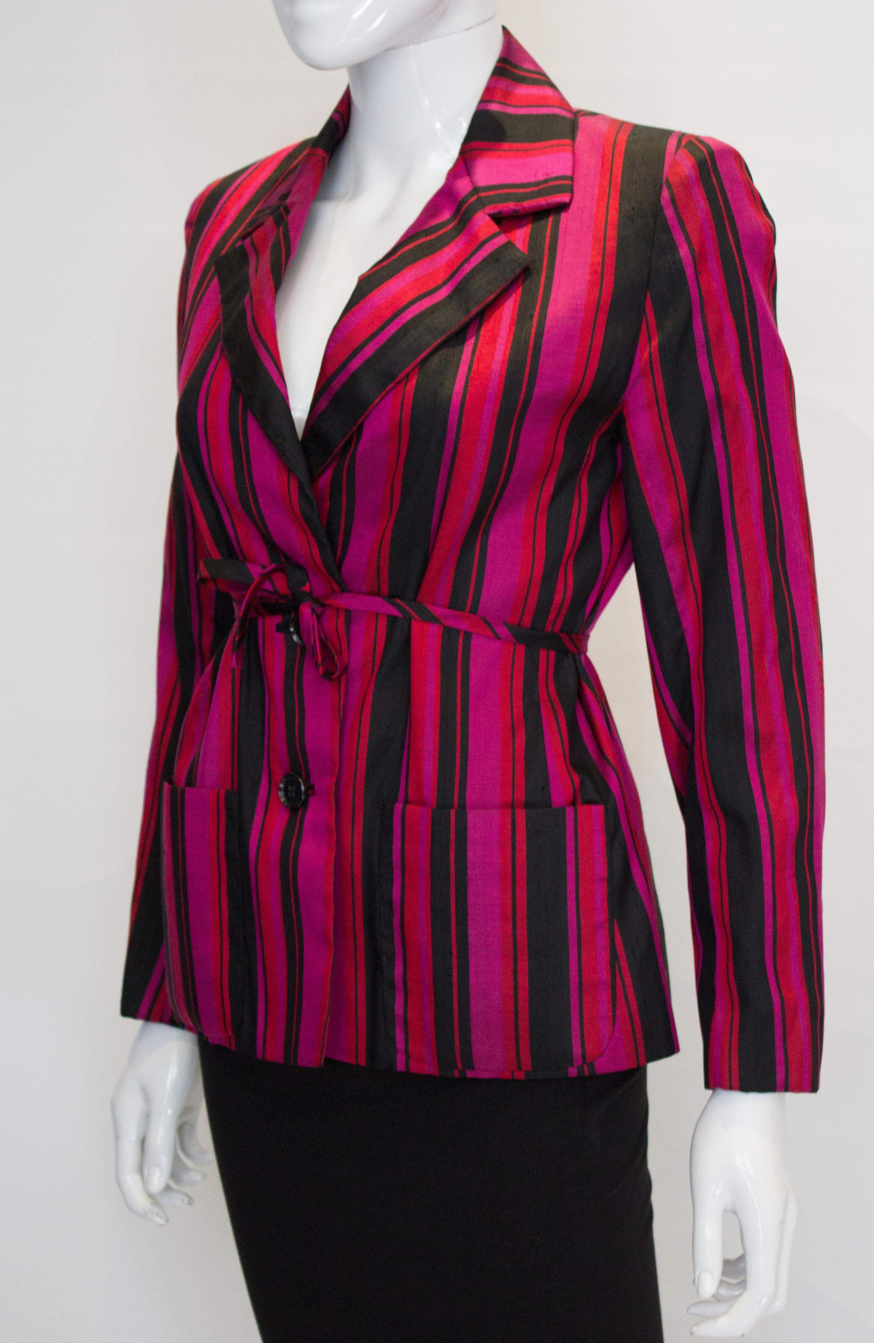 Vintage Norman Hartnell Silk Stripe Jaacket In Good Condition In London, GB