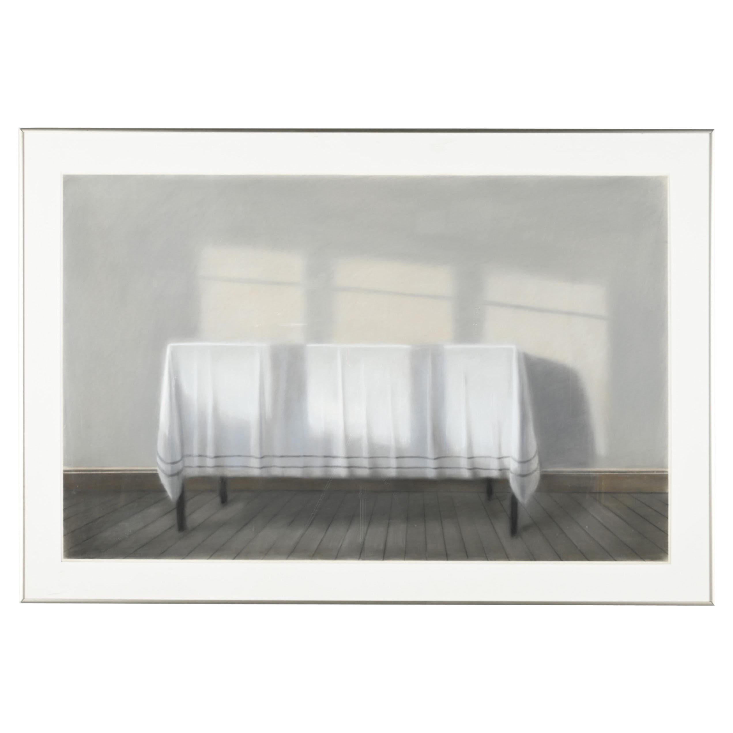 Norman Lundin, weißer Vintage-Tischteppich, spätes Afternoon, um 1983 im Angebot