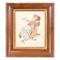 Impression vintage encadrée d'enfants jouant avec des marbres de Norman Rockwell