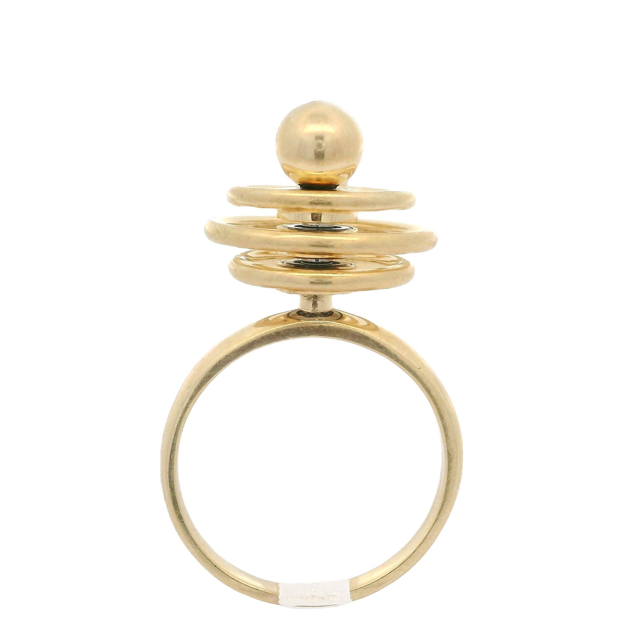 Vintage Norman Teufel 14k Yellow Gold Diamond Concentric Circle Spinner Ring 5