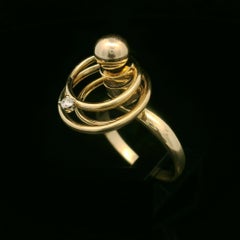 Vintage Norman Teufel 14k Yellow Gold Diamond Concentric Circle Spinner Ring