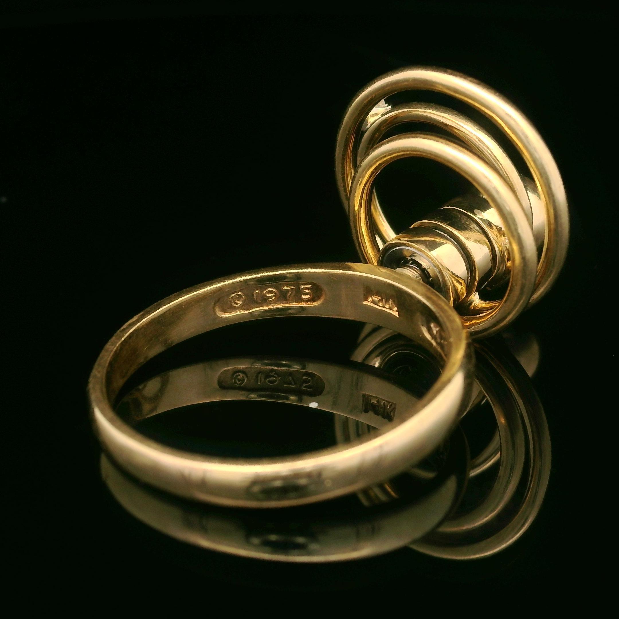 Women's Vintage Norman Teufel 14k Yellow Gold Diamond Concentric Circle Spinner Ring