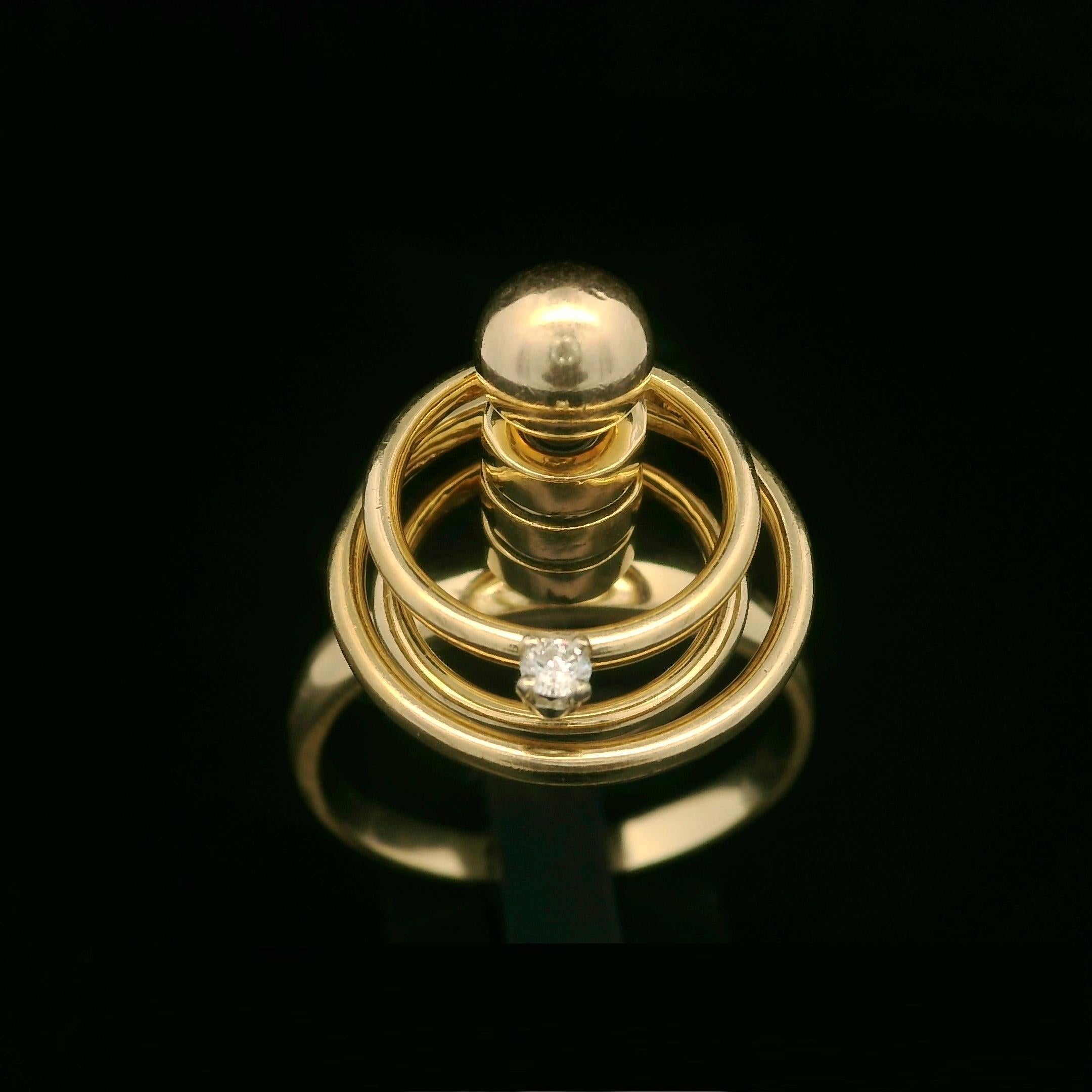 Vintage Norman Teufel 14k Yellow Gold Diamond Concentric Circle Spinner Ring 1