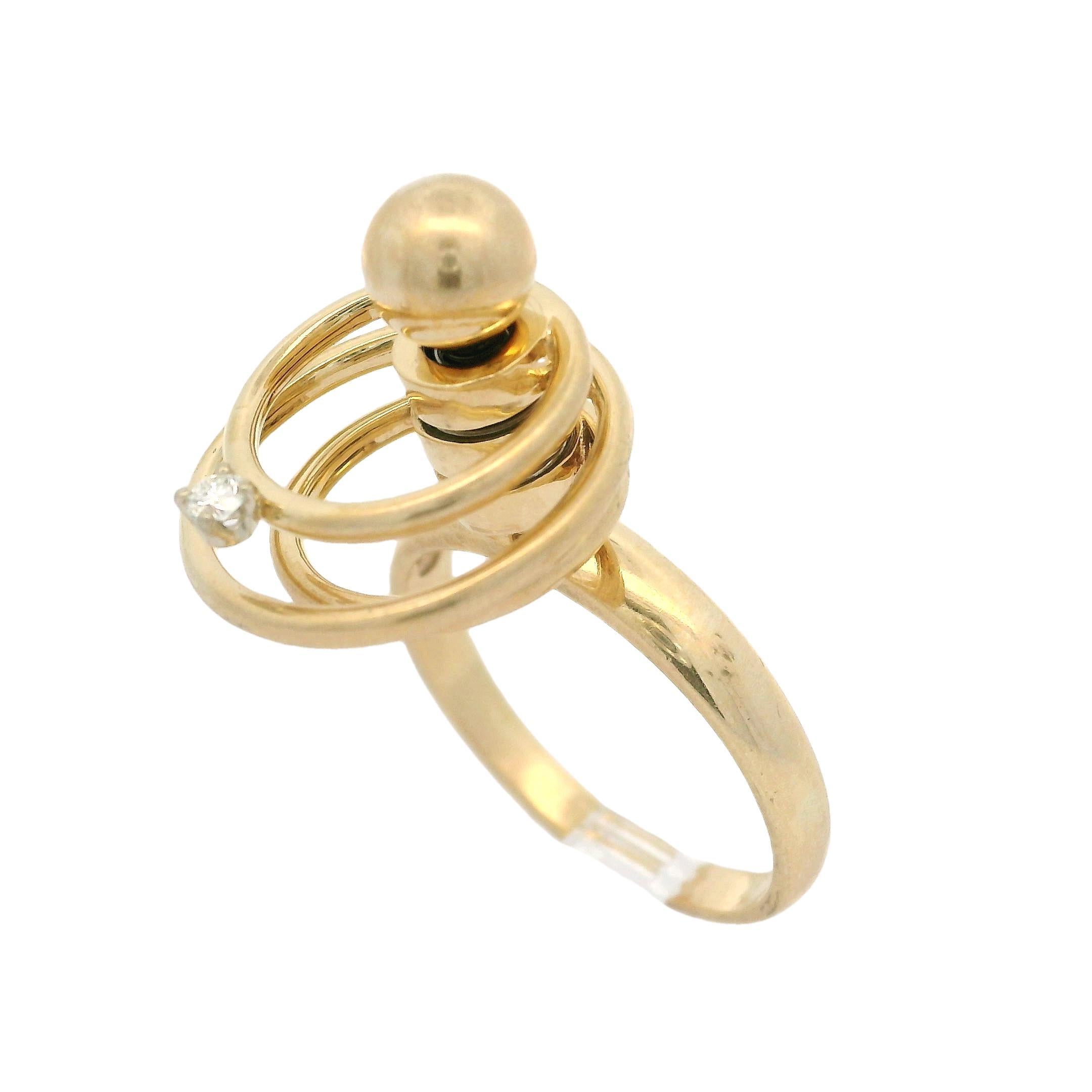 Vintage Norman Teufel 14k Yellow Gold Diamond Concentric Circle Spinner Ring 4