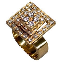 Vintage Norman Teufel 1972 18K Yellow Gold Kinetic Spinner Ring 1.10ctw Sz 6