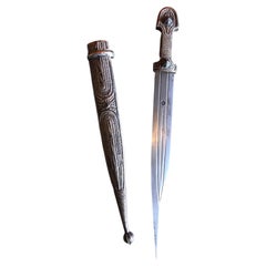 Vintage North African Berber Silver-Mounted Ceremonial Dagger with Ornate Sheath