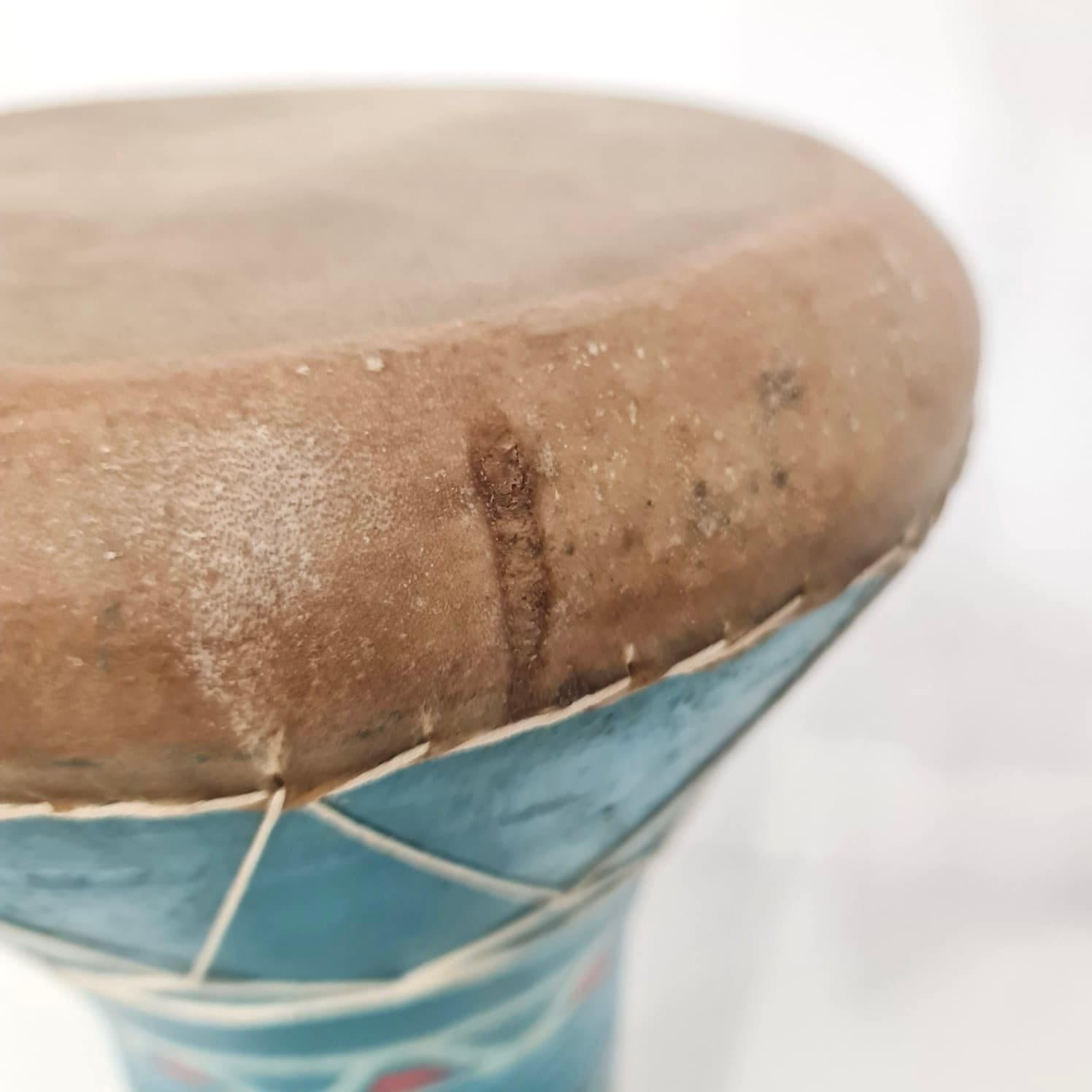 Moroccan Vintage North African Clay Darbuka For Sale