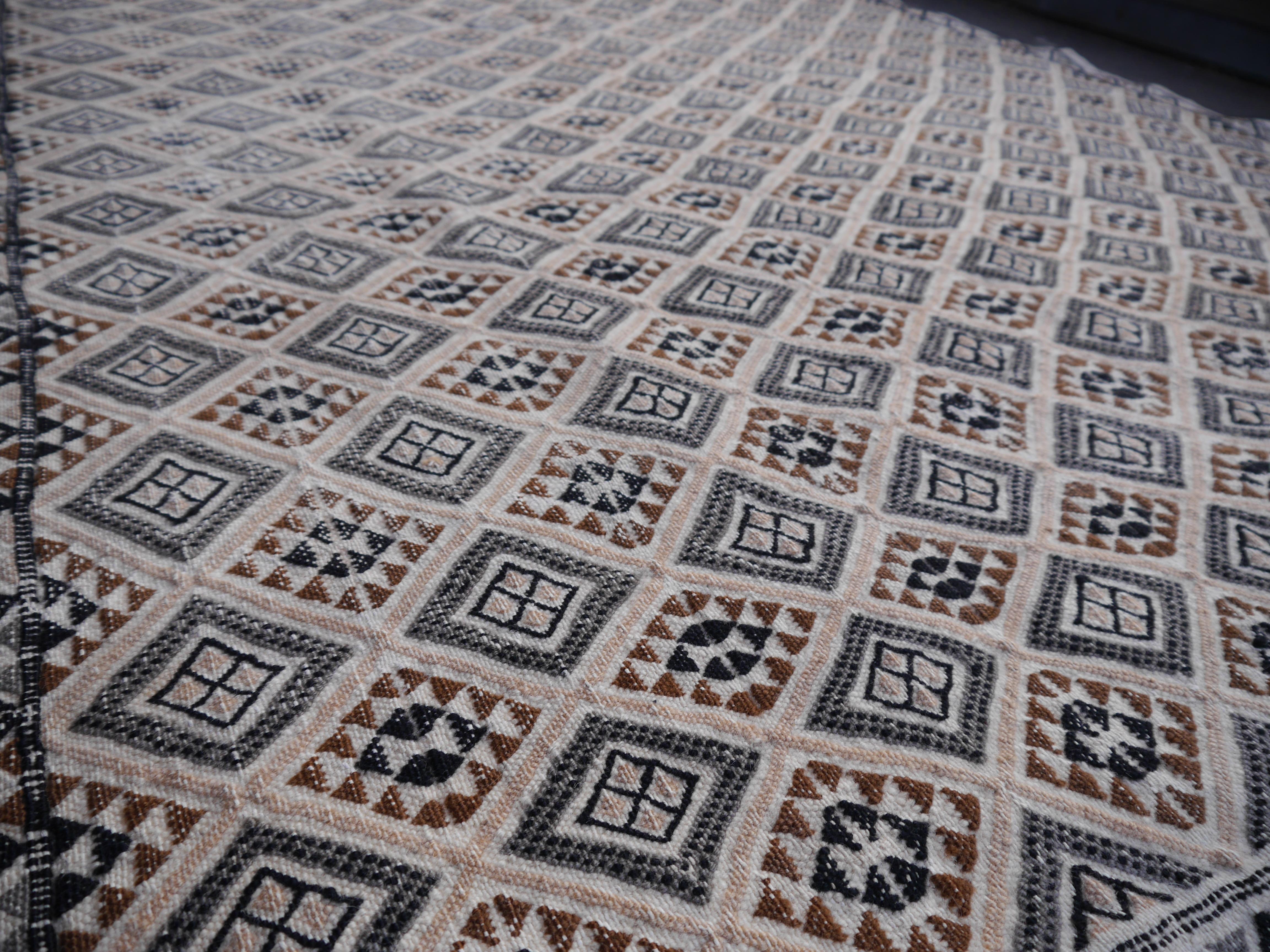 Vintage North African Embroidered Kilim For Sale 3