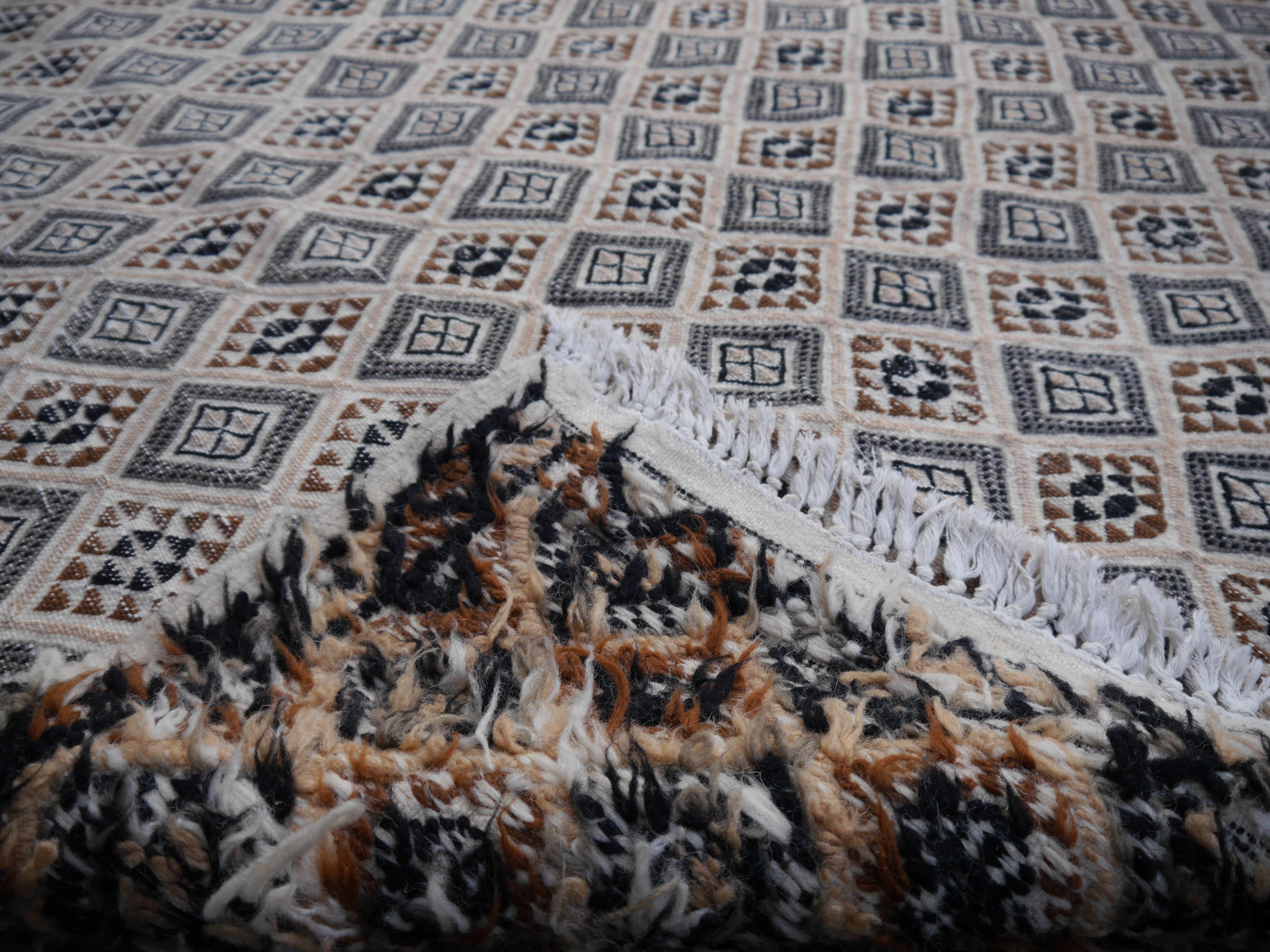 Vintage North African Embroidered Kilim For Sale 4