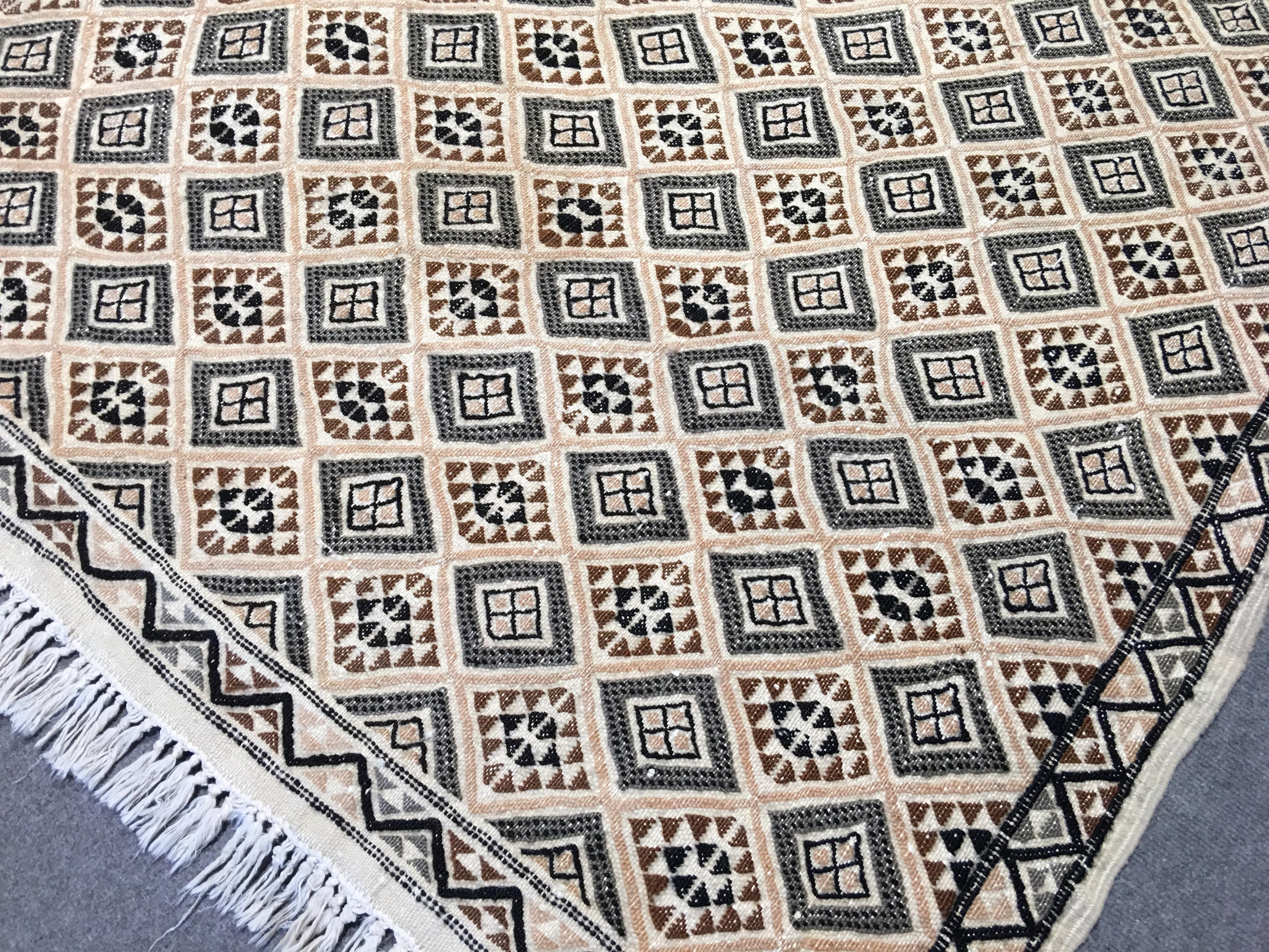 Moroccan Vintage North African Embroidered Kilim For Sale