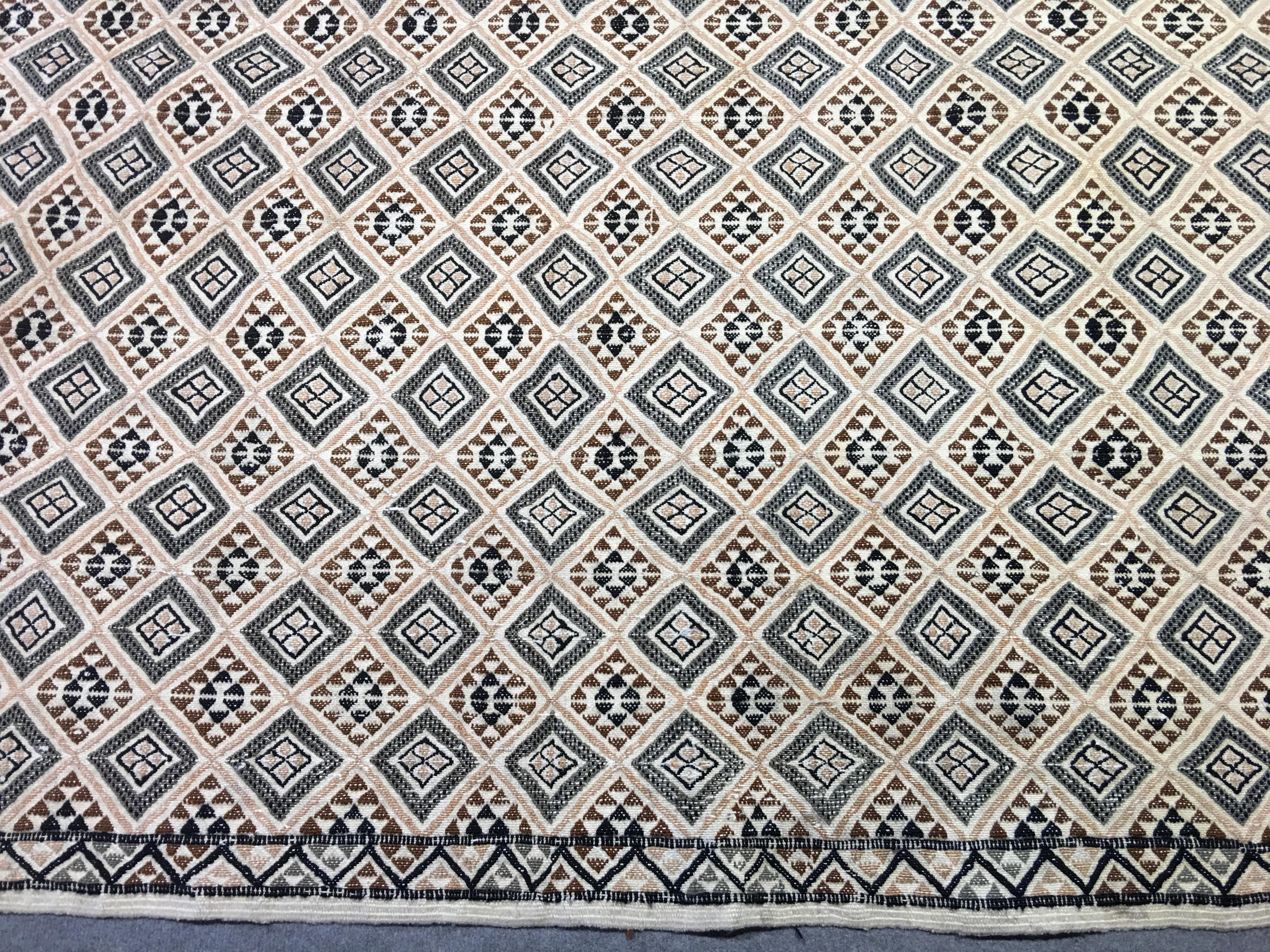 Hand-Woven Vintage North African Embroidered Kilim For Sale