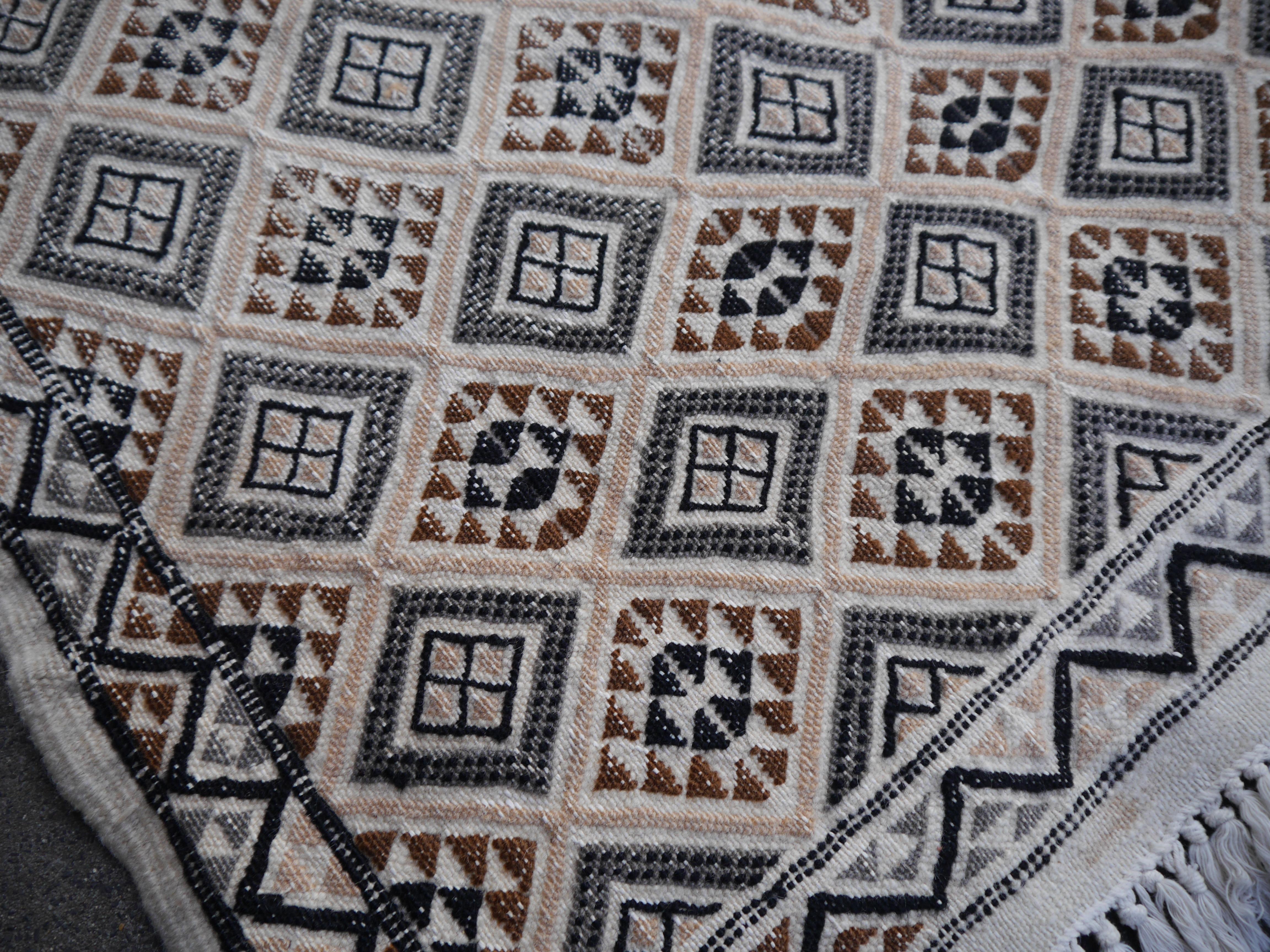Cotton Vintage North African Embroidered Kilim For Sale