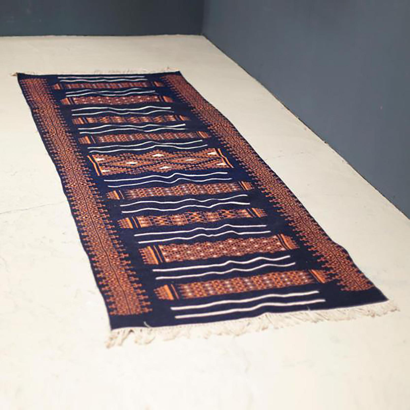 Algerian Vintage North African Rug with Orange and Amber Color For Sale