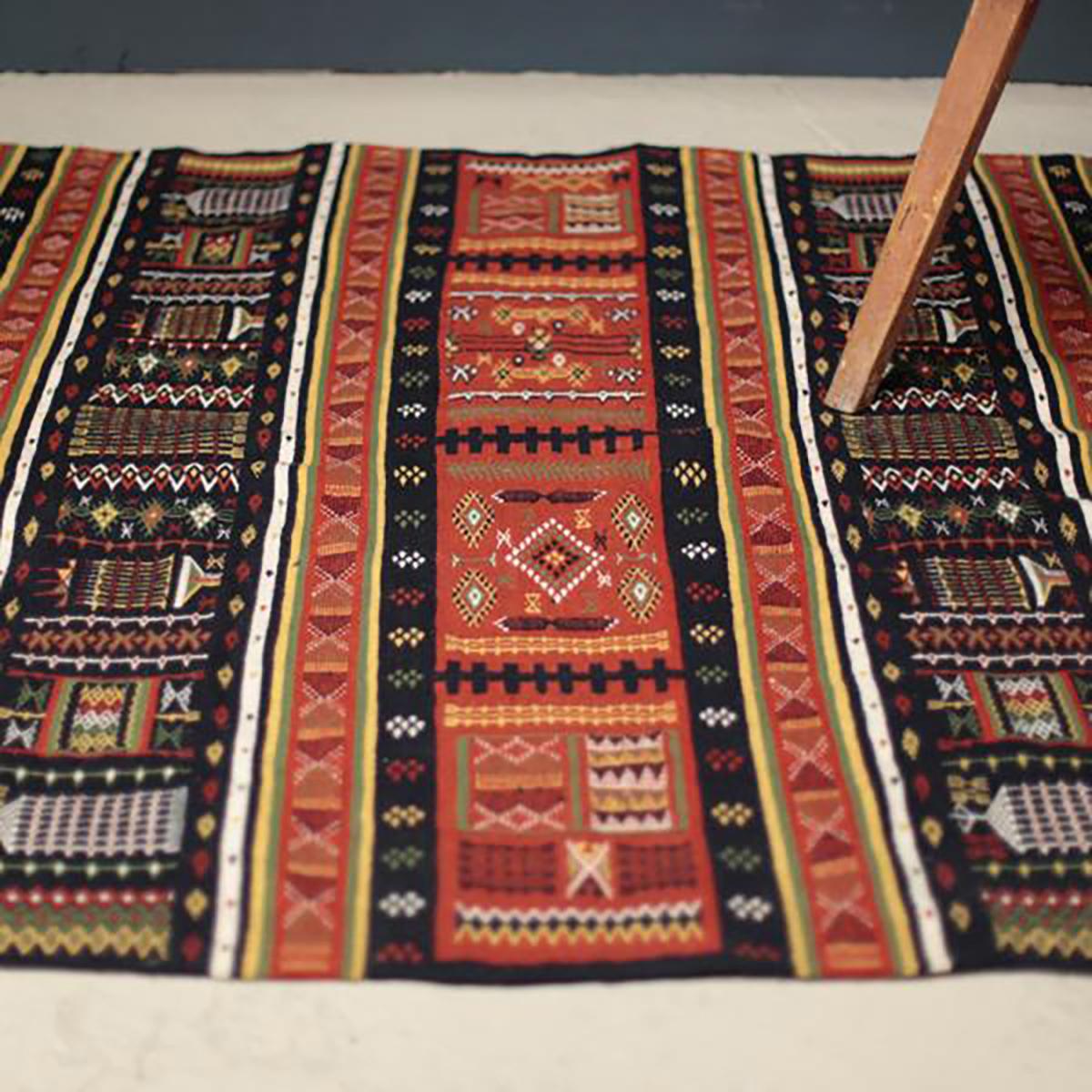 Algerian Vintage North African Rug with Red and Black Color For Sale