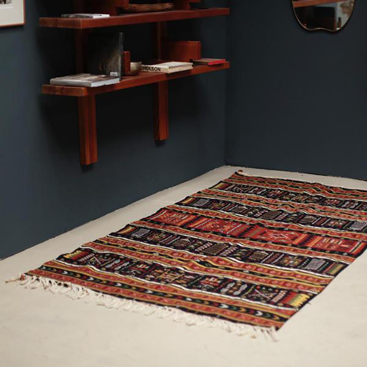 Mid-20th Century Vintage North African Rug with Red and Black Color For Sale