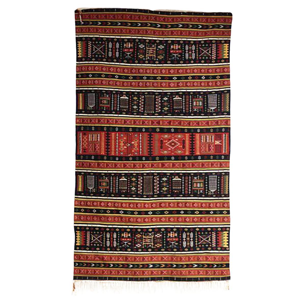 Vintage North African Rug with Red and Black Color