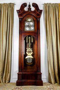 Vintage North American Mahogany Wood  Longcase Grandfather's Clock