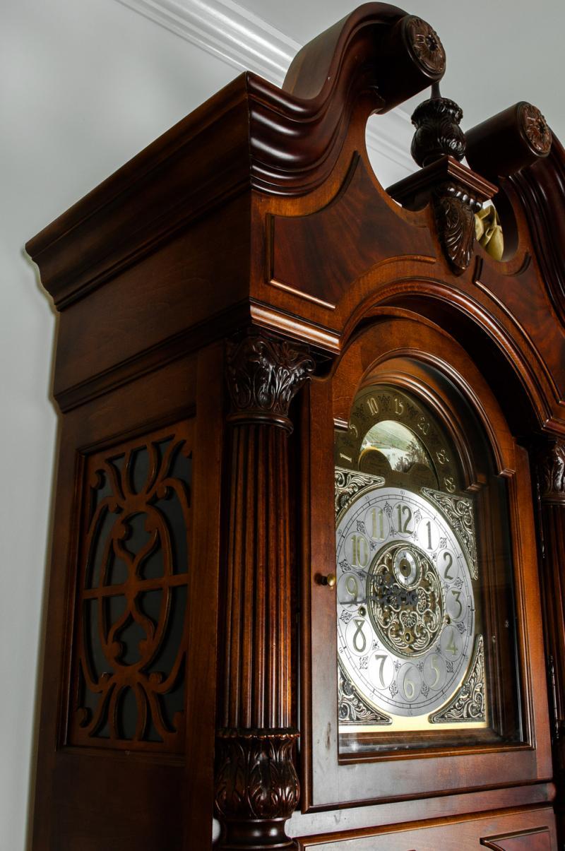 Brass Vintage North American Mahogany Wood  Longcase Grandfather's Clock 