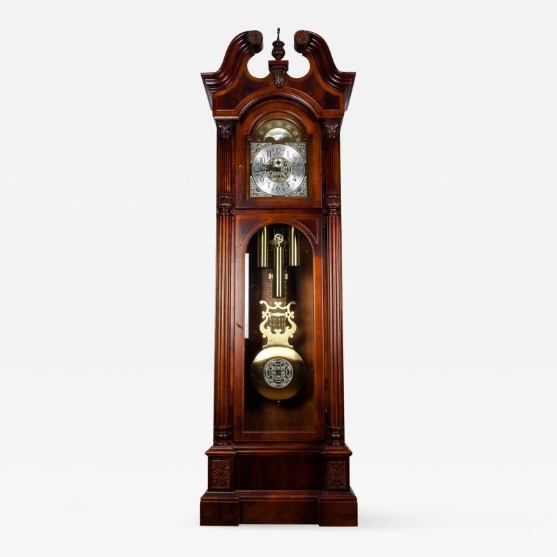 Vintage North American Mahogany Wood  Longcase Grandfather's Clock  1