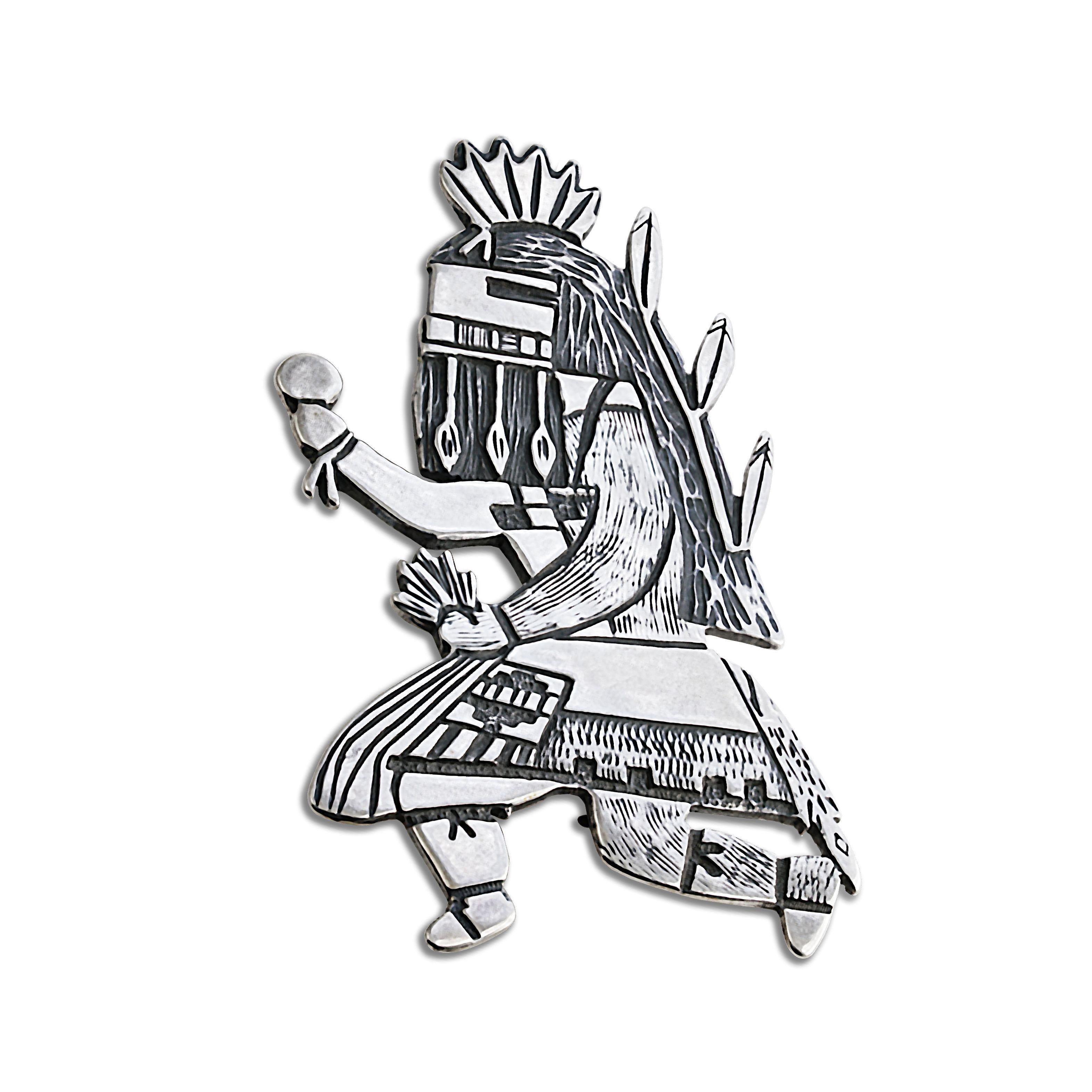 Vintage North American Navajo Sterling Silver Prayer Dancer Pendant Brooch PIn In Excellent Condition In Montreal, QC