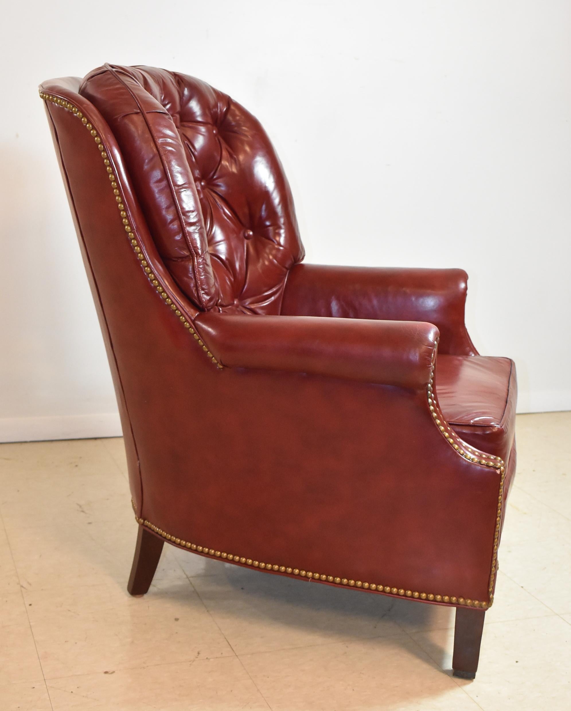 Vintage North Hickory Furniture Red Leather Club Chair, 1940's 2