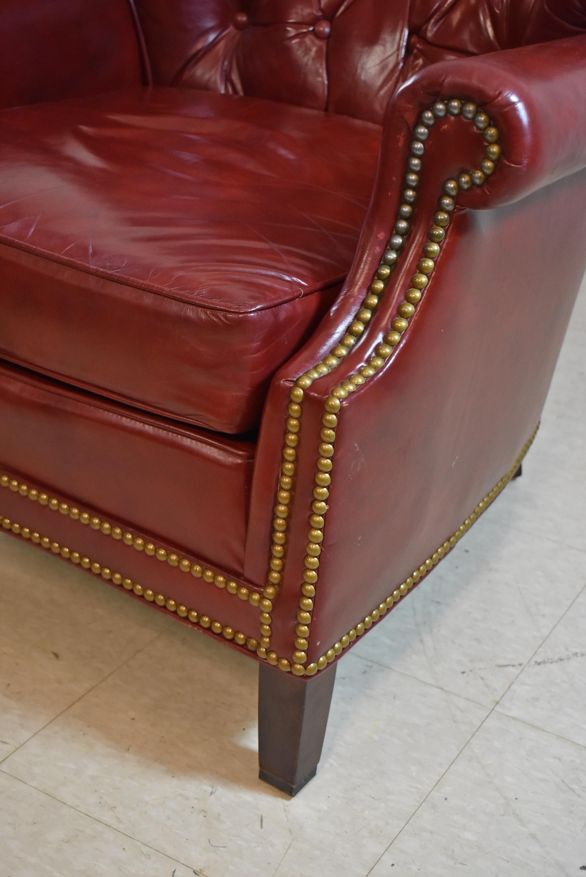 Vintage North Hickory Furniture Red Leather Club Chair, 1940's 3