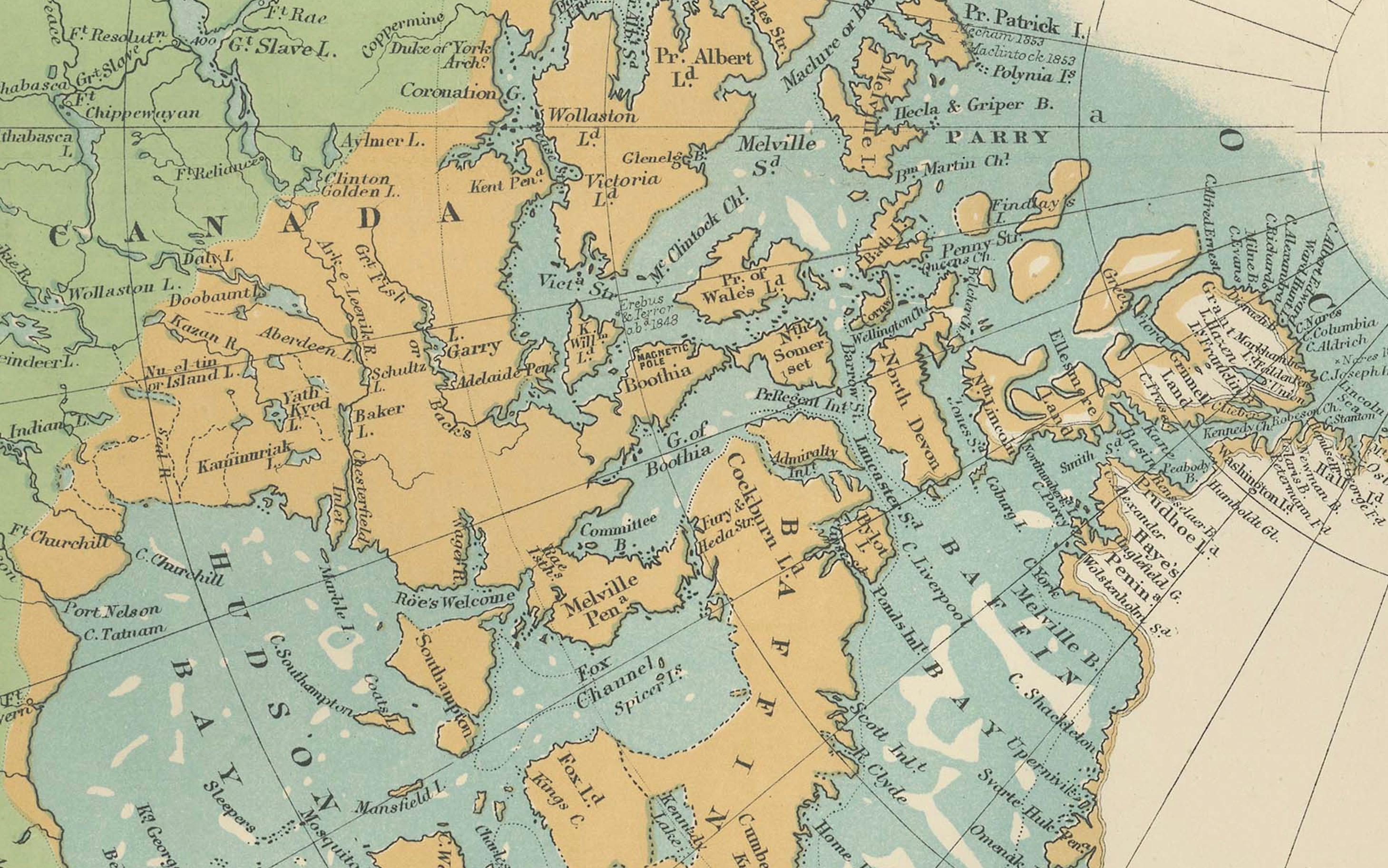 Carta antigua del Polo Norte con las rutas de exploración del Ártico, 1903 en Bueno estado para la venta en Langweer, NL