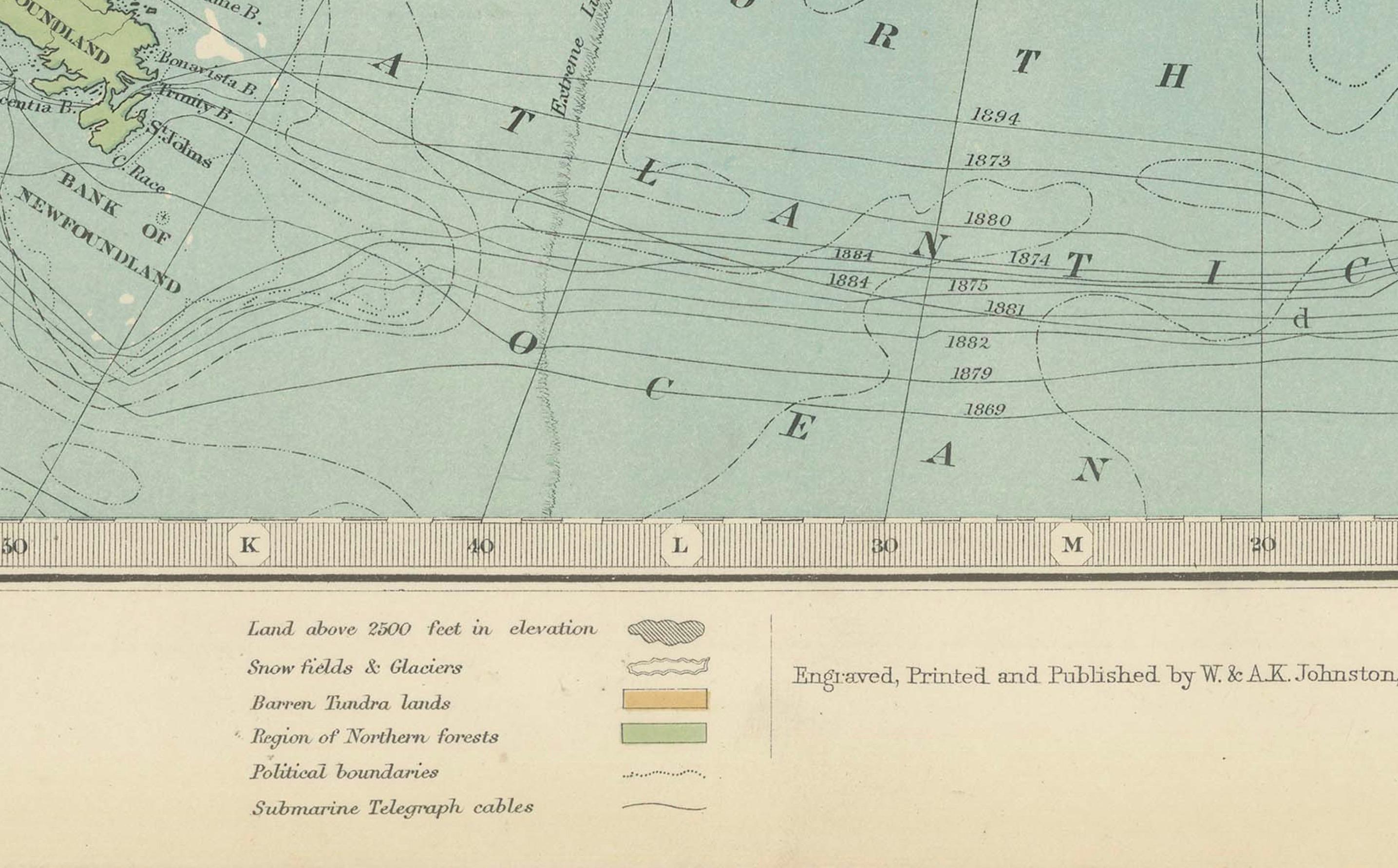 Carta antigua del Polo Norte con las rutas de exploración del Ártico, 1903 Papel en venta