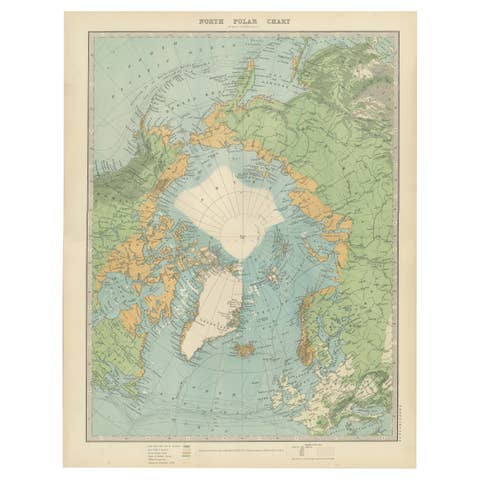 Vintage North Polar Chart – Greenland & Arctic Exploration Routes, 1903