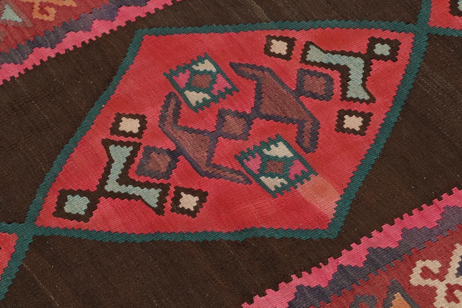 Tribal Vintage Northwest Persian Kilim in Brown with Red Medallions For Sale