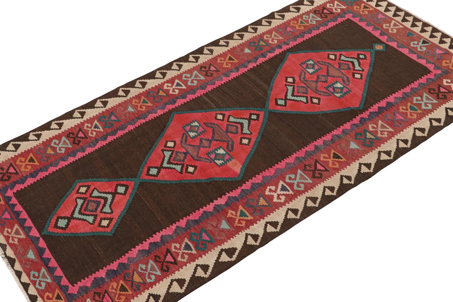 Hand-Knotted Vintage Northwest Persian Kilim in Brown with Red Medallions For Sale
