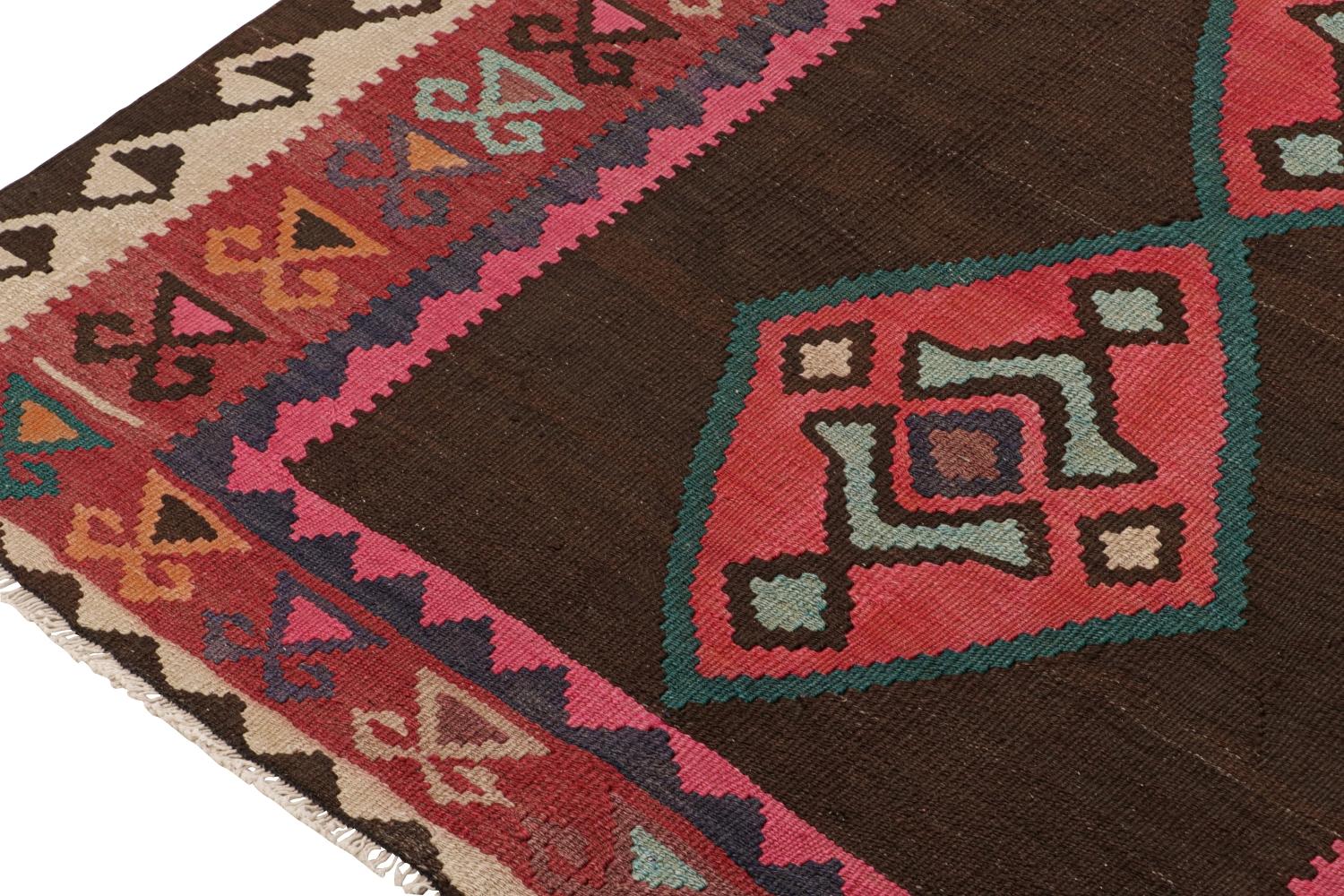 Mid-20th Century Vintage Northwest Persian Kilim in Brown with Red Medallions For Sale