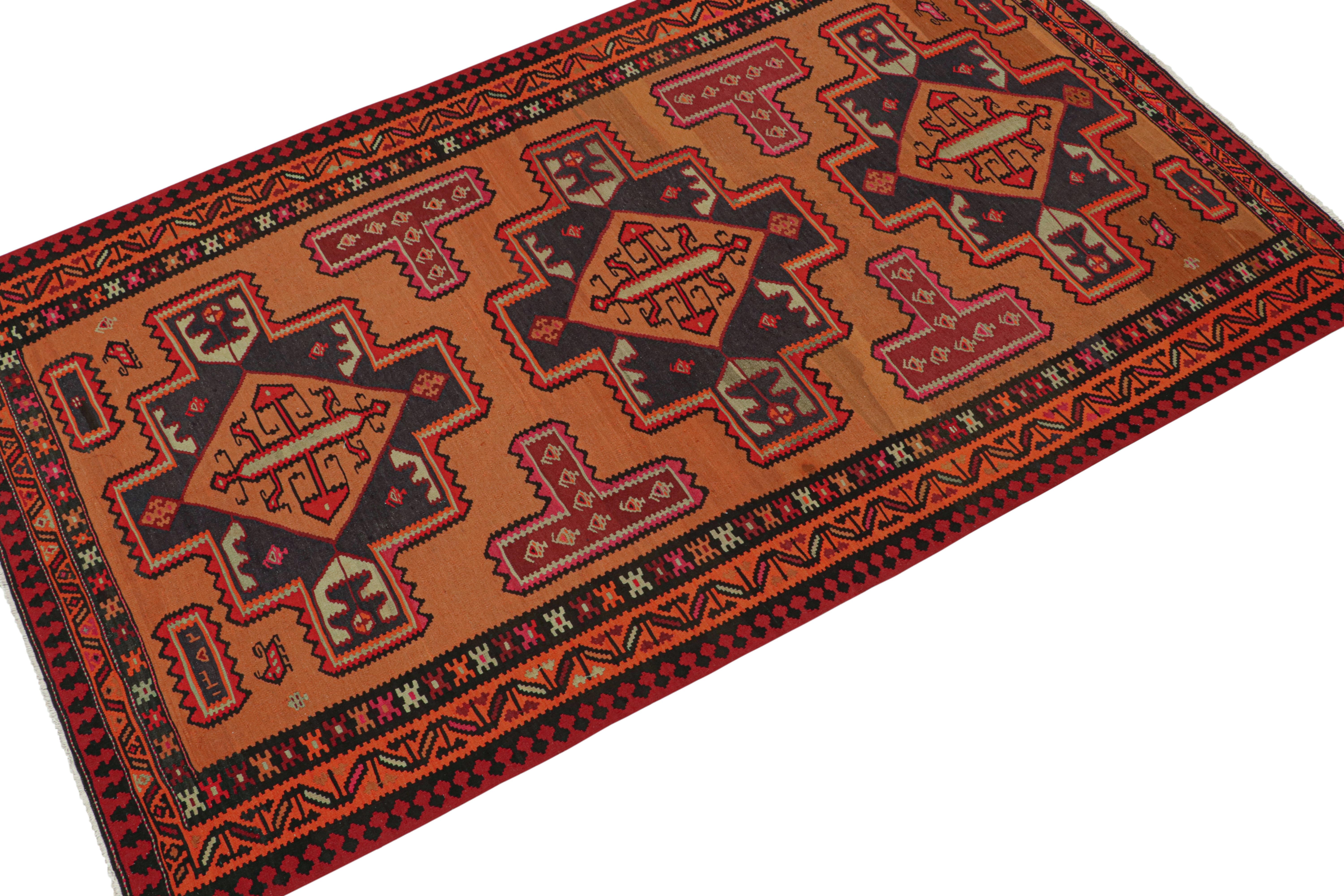 Hand-Knotted Vintage Northwest Persian Kilim in Orange with Medallions For Sale