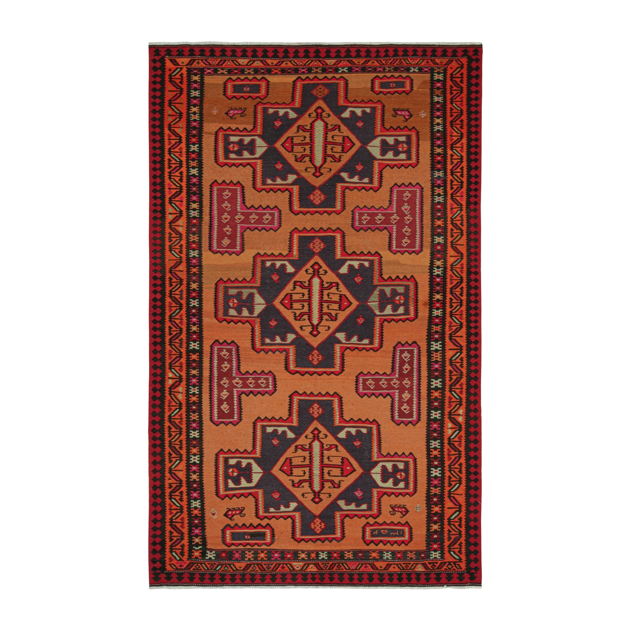 Kilim persiano vintage del nord-ovest in arancione con medaglioni