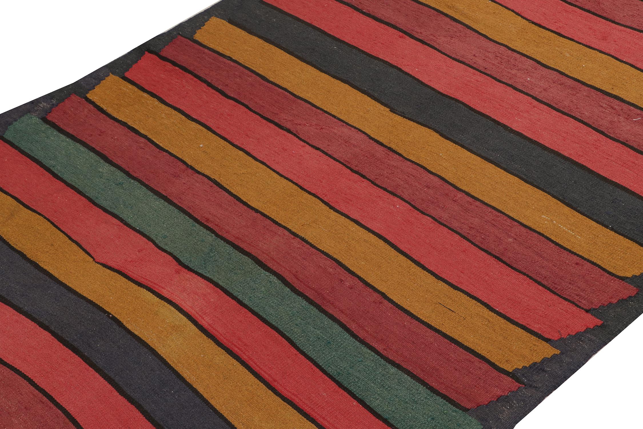 Hand-Knotted Vintage Northwest Persian Kilim in Polychromatic Stripes by Rug & Kilim For Sale