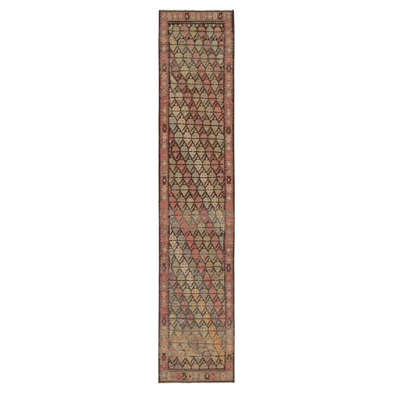 Tapis Couloir Kilim Persan Tissé Main - Laine 100%, 278x141 Cm, Motif Géométrique Orange, Neuf