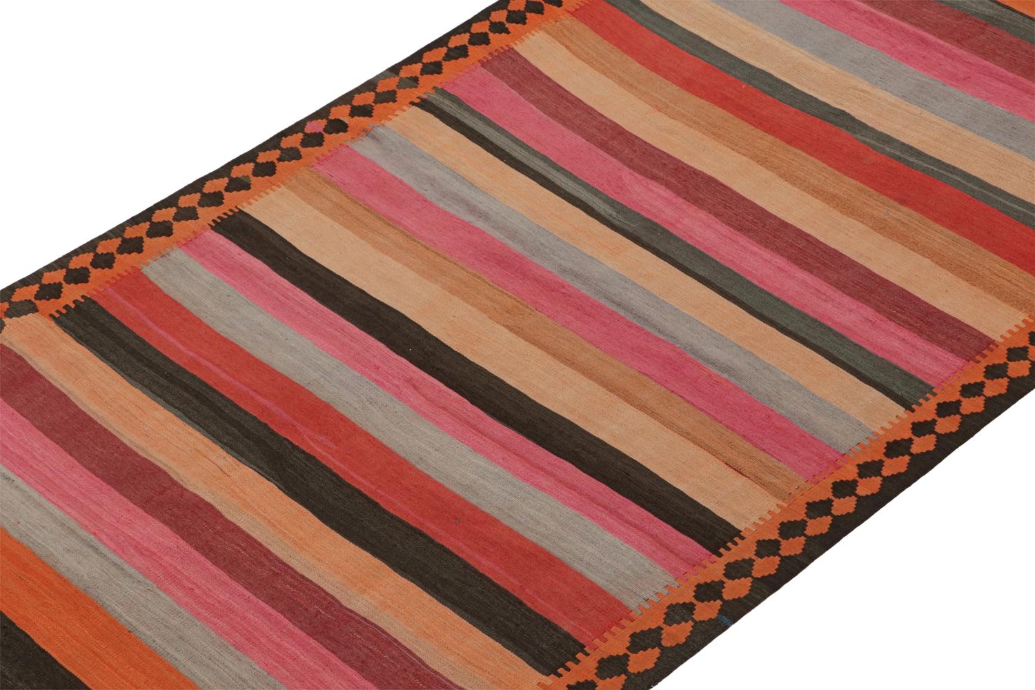 This vintage 5x14 Persian Kilim is believed to be a tribal rug from Meshkin—a small northwestern village known for its fabulous works. Handwoven in wool, it originates circa 1950-1960.

On the Design:

This flatweave is a gallery runner, and