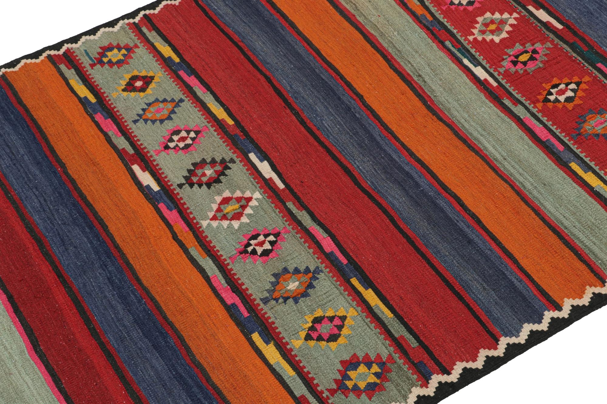 This vintage 5x11 Persian Kilim is a tribal rug from Meshkin—a small northwestern village known for its fabulous works. Handwoven in wool, it originates circa 1950-1960. 

Further on the Design:

Its design reads a complementary play of