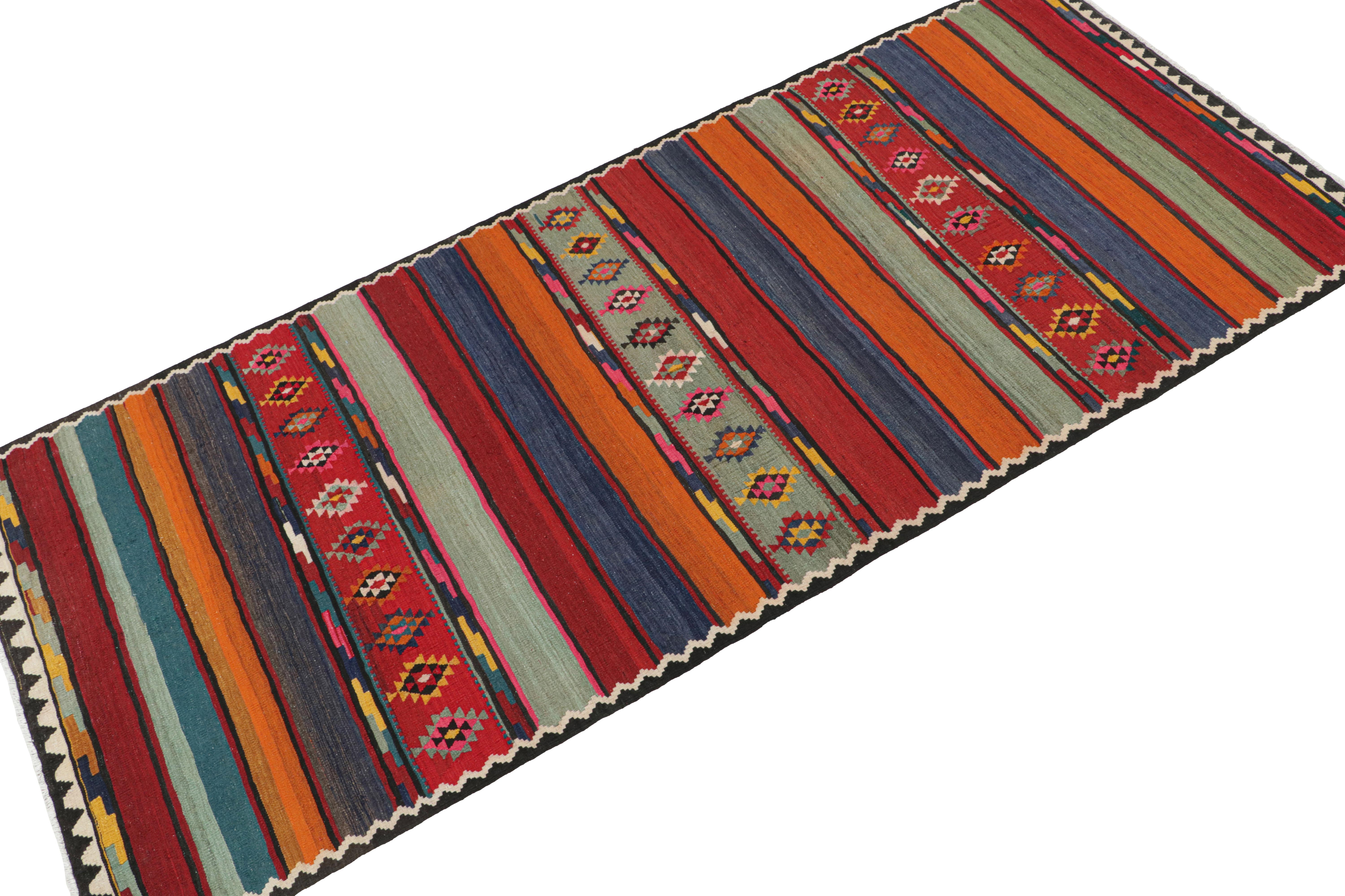 Hand-Knotted Vintage Northwest Persian Kilim with Stripes & Geometric Patterns For Sale