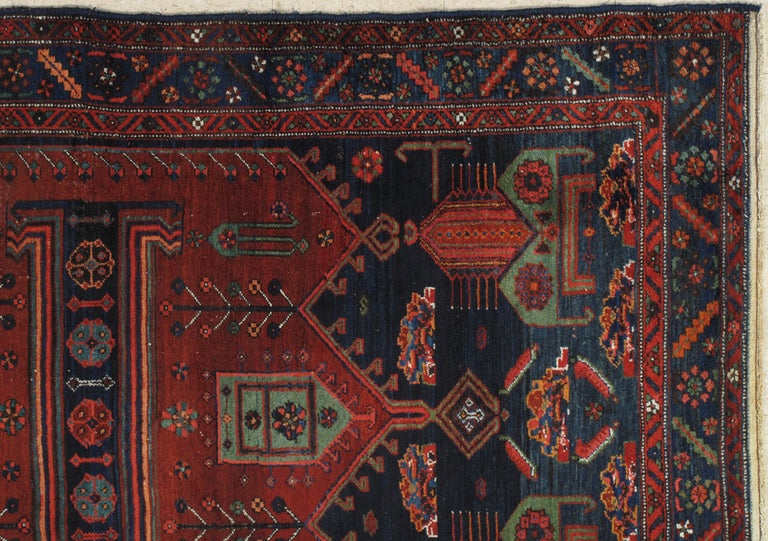 Vintage Northwest Persian Rug, Handmade Rug, Navy Light Blue, Red