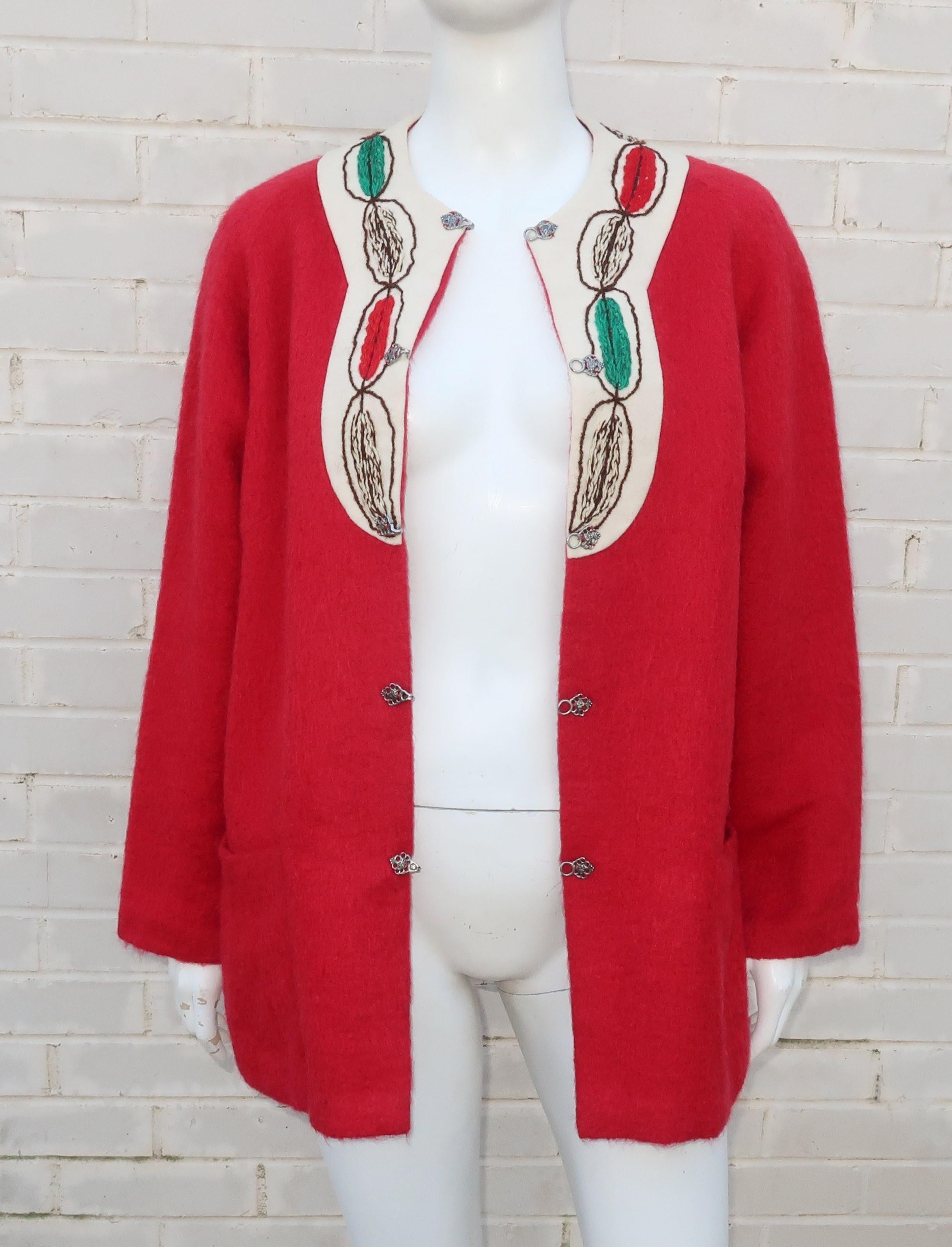 Vintage Norwegian Folkloric Red Mohair Jacket 7