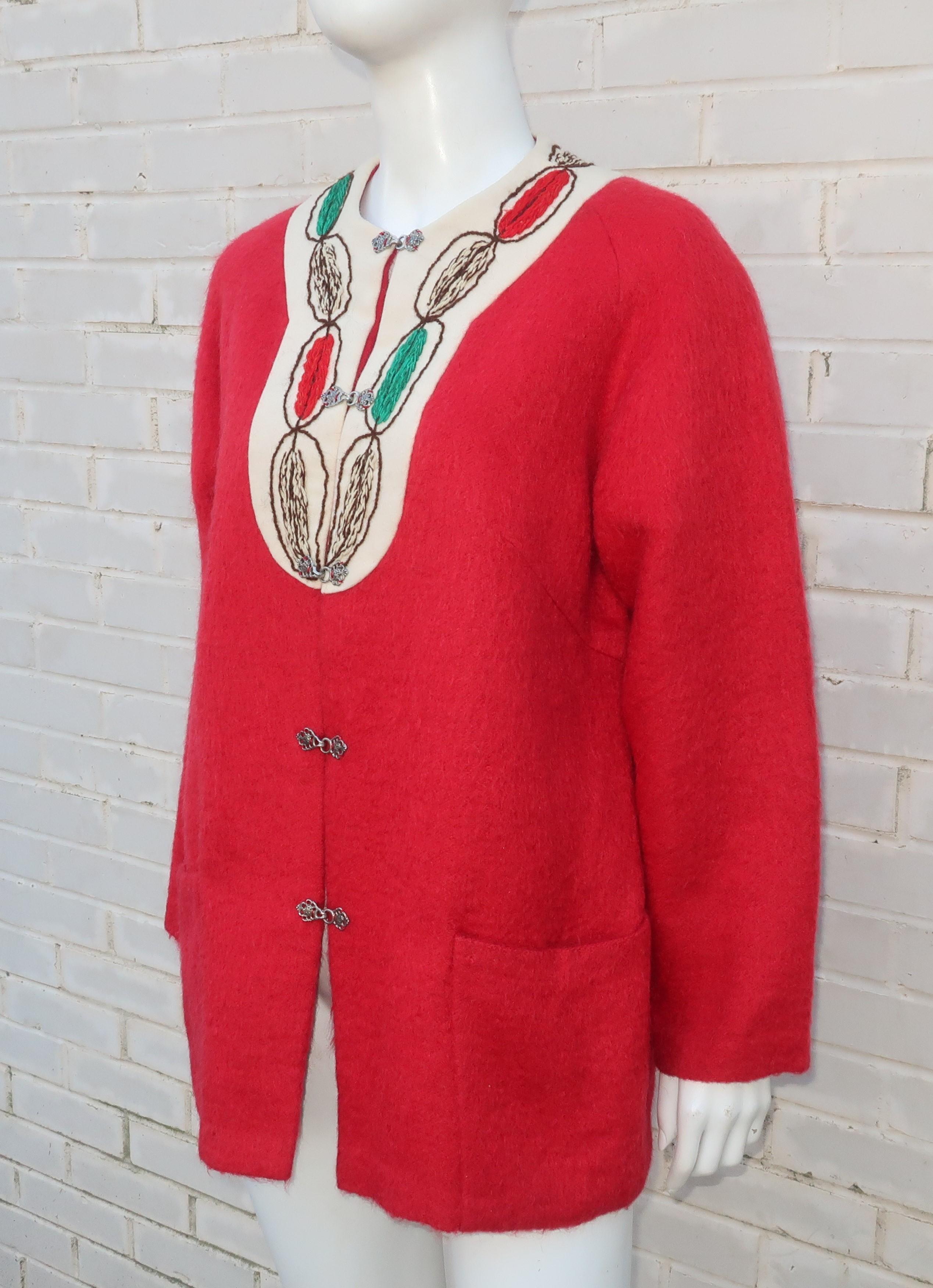 Vintage Norwegian Folkloric Red Mohair Jacket 4